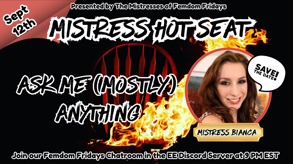 Femdom Fridays (800) 601- 6975 Femdom Mistress Hot Seat BiancaMistressHotSeat (1)